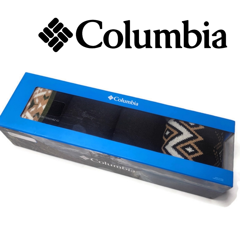 Columbia NWT 4 pack winter hiking outdoors tall warm cushioned socks black tan